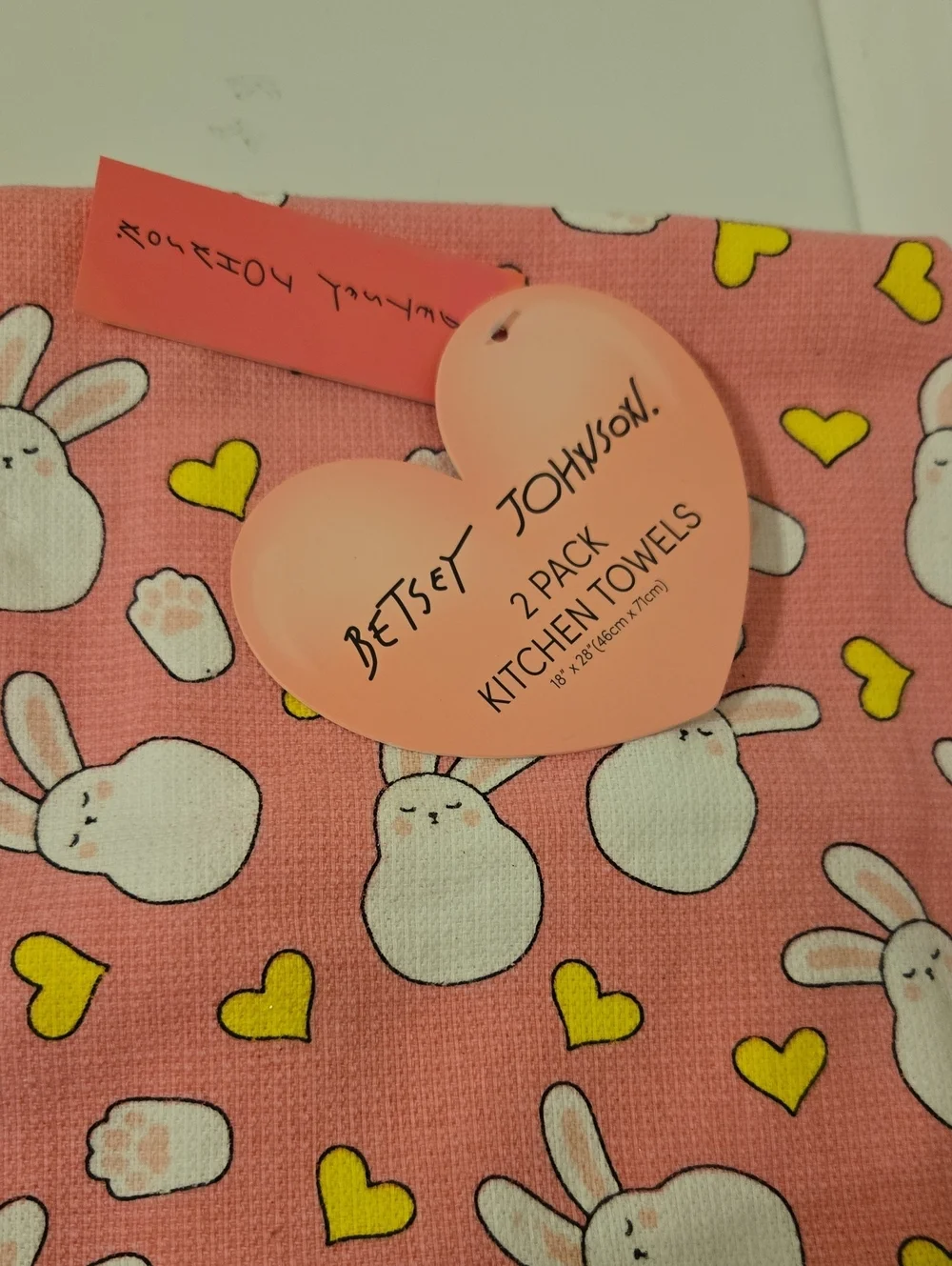 Betsey Johnson  Pink Bunny Heart Two pack of kitchen towels Nwt